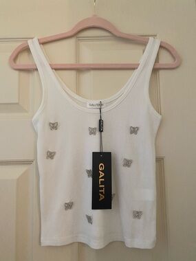 NWT Galita Rhinestone Butterfly White Tank Top